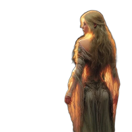dress, hair, dragon, staff transparent PNG cut-out