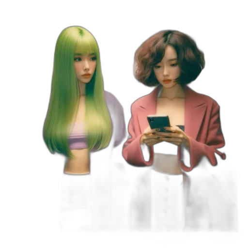 hair, concept art, 3d render, vaporwave transparent PNG cut-out