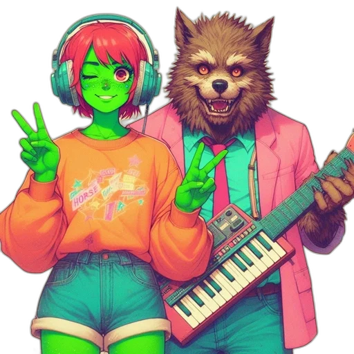 jacket, mask, robot, vaporwave transparent PNG cut-out