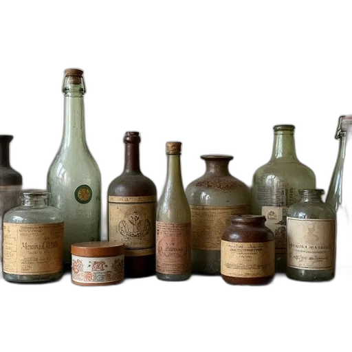 bottle, earth tones, collection, various transparent PNG cut-out