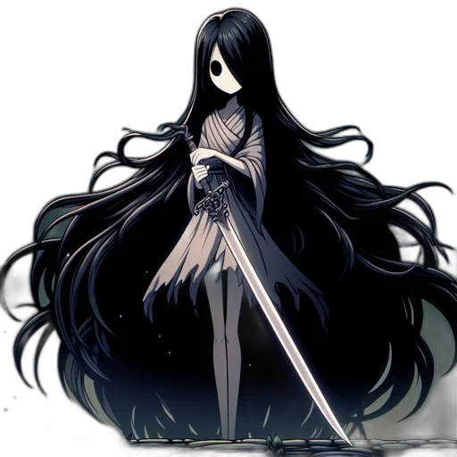 dress, hair, sword, staff transparent PNG cut-out