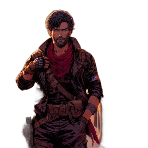 jacket, weapon, concept art, comic book art transparent PNG cut-out