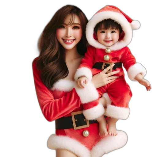 photorealistic, two, santa-clad, individuals transparent PNG cut-out