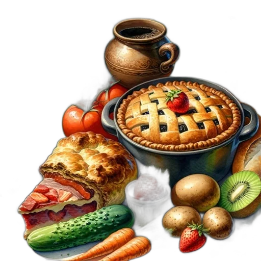 food, photorealistic, 3d render, oil painting transparent PNG cut-out