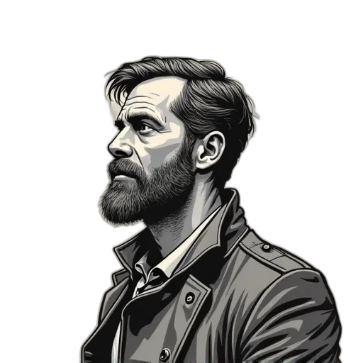 jacket, face, comic book art, cartoon transparent PNG cut-out