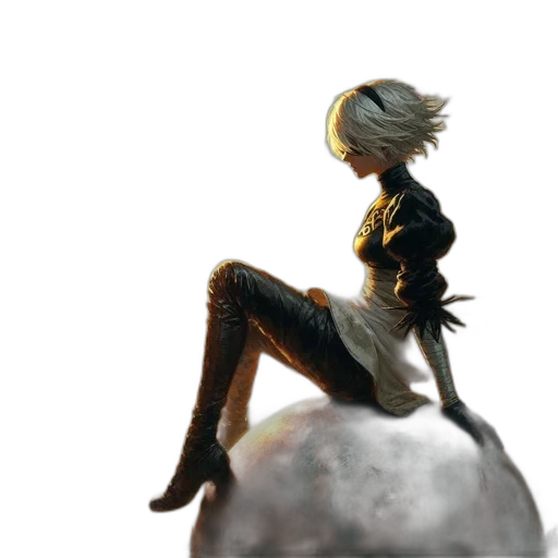 robot, hair, weapon, staff transparent PNG cut-out