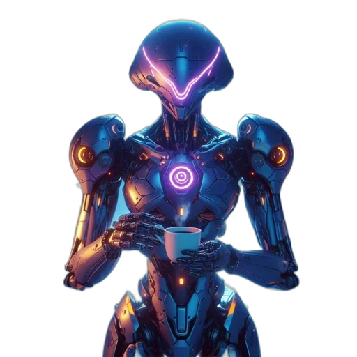 robot, staff, concept art, 3d render transparent PNG cut-out