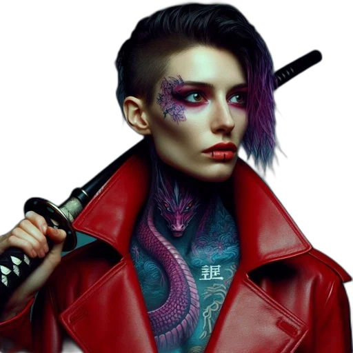 jacket, face, hair, cyberpunk transparent PNG cut-out