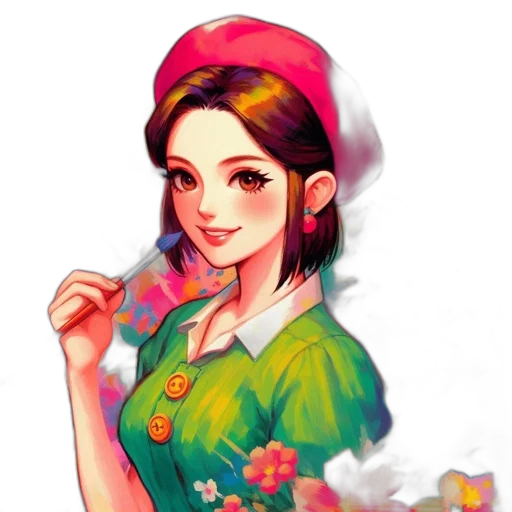 staff, dress, face, flower transparent PNG cut-out