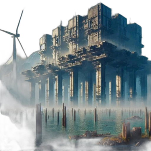 building, concept art, fantasy art, cyberpunk transparent PNG cut-out