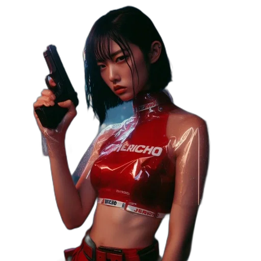 weapon, jacket, staff, cyberpunk transparent PNG cut-out