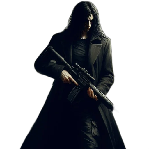 jacket, staff, weapon, mask transparent PNG cut-out