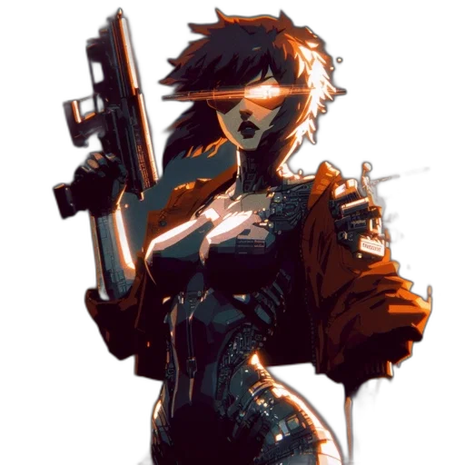 robot, weapon, jacket, cyberpunk transparent PNG cut-out