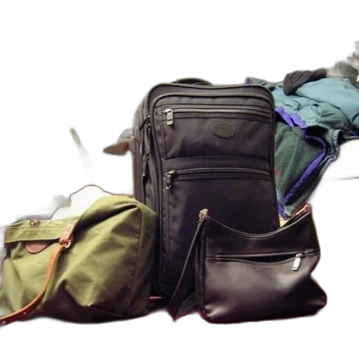 jacket, black, suitcase, sits transparent PNG cut-out