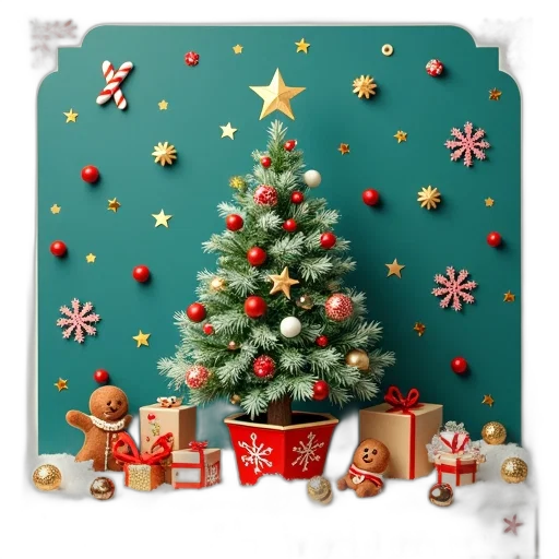 tree, photorealistic, 3d render, festive transparent PNG cut-out
