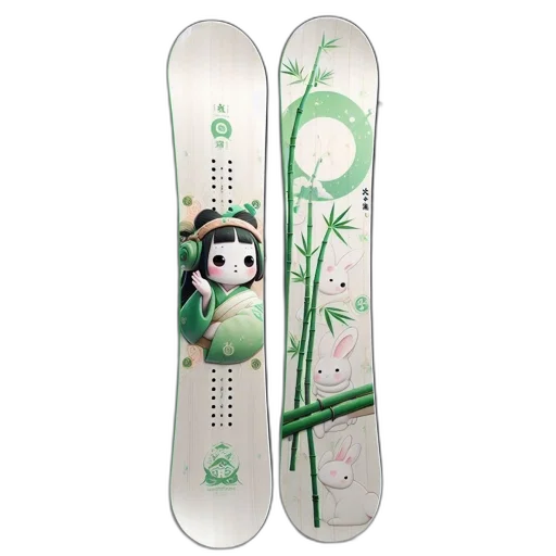 cartoon, green, two, snowboards transparent PNG cut-out