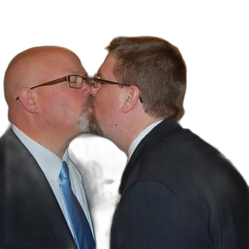two, men, suits, kiss transparent PNG cut-out