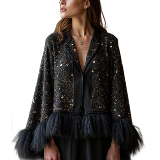 dress, jacket, dark, beaded transparent PNG cut-out