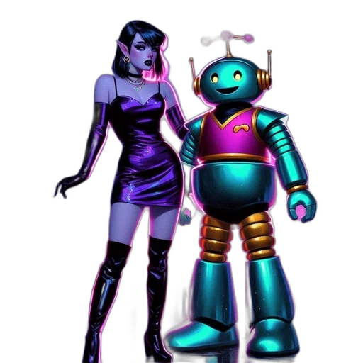 robot, concept art, 3d render, vaporwave transparent PNG cut-out