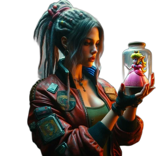 jacket, bottle, concept art, cyberpunk transparent PNG cut-out