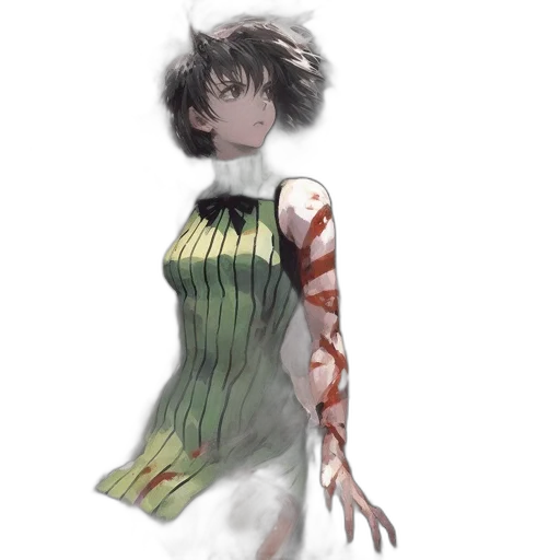 dress, creature, staff, hair transparent PNG cut-out