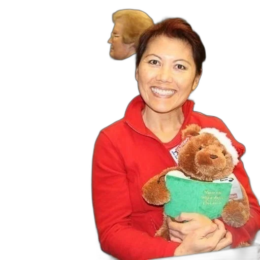 staff, woman, red, sweater transparent PNG cut-out