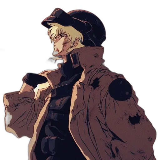 jacket, hat, staff, weapon transparent PNG cut-out