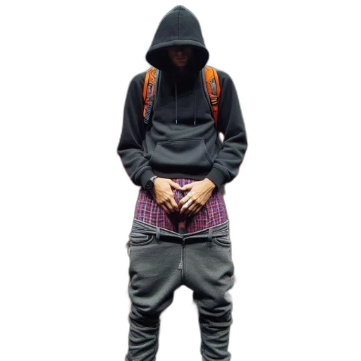 jacket, mask, staff, creature transparent PNG cut-out