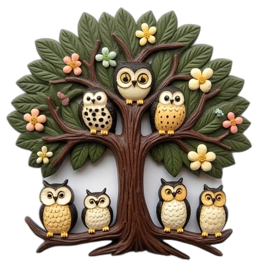 tree, photorealistic, fantasy art, owls transparent PNG cut-out