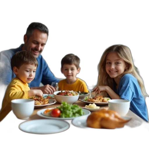 food, photorealistic, family, four transparent PNG cut-out