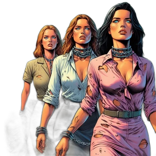 comic book art, concept art, three, women transparent PNG cut-out