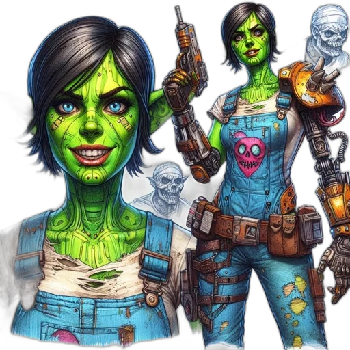 concept art, comic book art, fantasy art, green transparent PNG cut-out