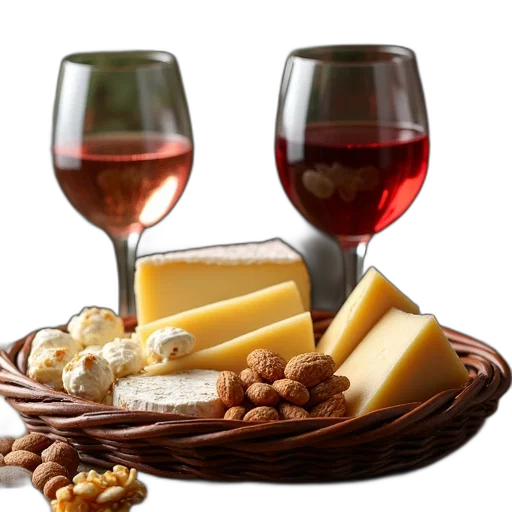 food, wine, cheese, basket transparent PNG cut-out