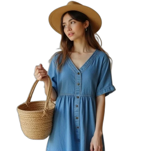 dress, hat, photorealistic, blue transparent PNG cut-out