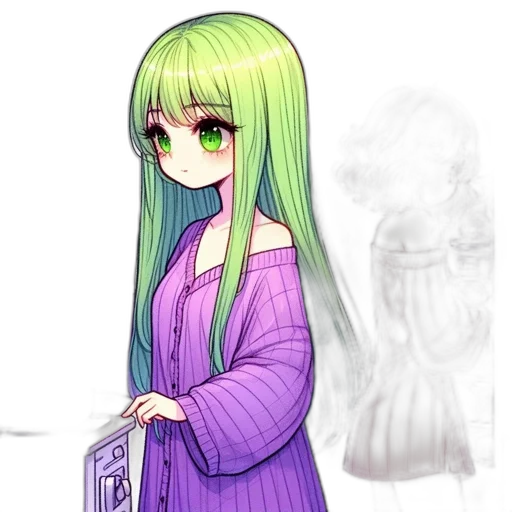 dress, staff, creature, hair transparent PNG cut-out