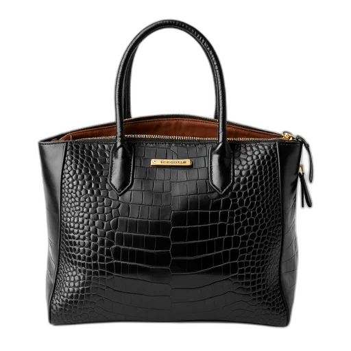 black, leather, handbag, crocodile transparent PNG cut-out