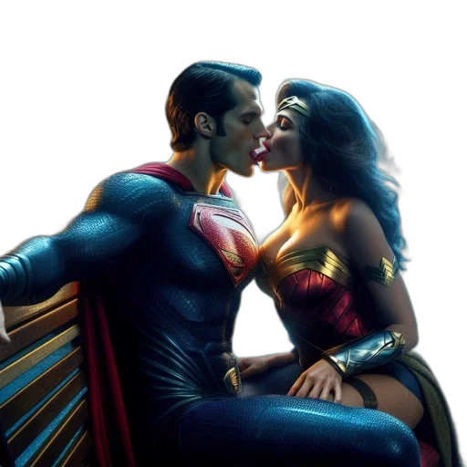 comic book art, superman, wonder, woman transparent PNG cut-out