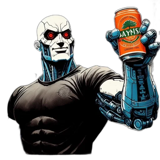 bottle, robot, weapon, comic book art transparent PNG cut-out