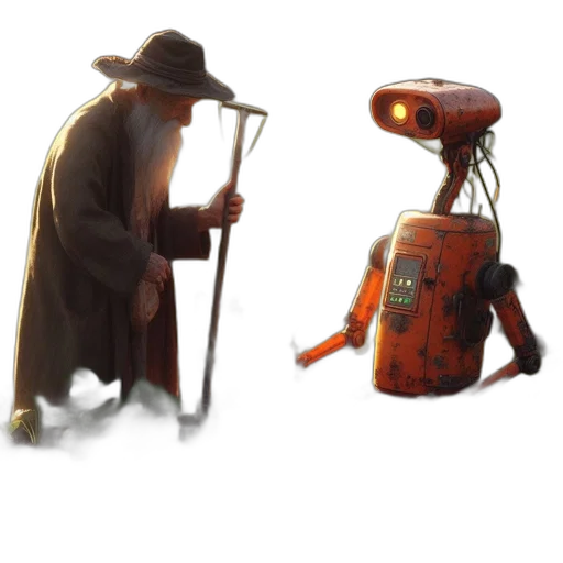 robot, hat, weapon, creature transparent PNG cut-out