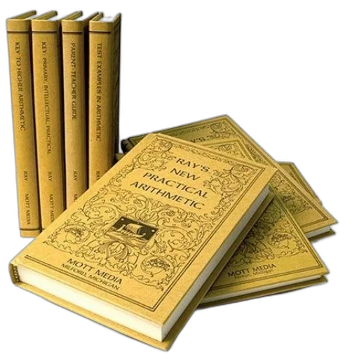 collection, vintage-style, books, titled transparent PNG cut-out