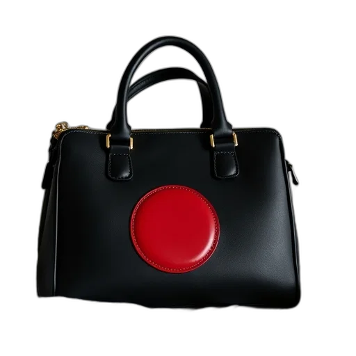 black, handbag, red, circular transparent PNG cut-out