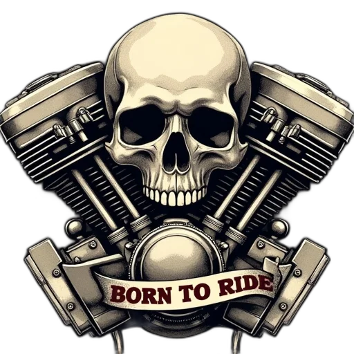 motorcycle, skull, crossed, engines transparent PNG cut-out
