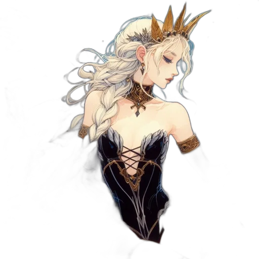 dress, crown, jewelry, staff transparent PNG cut-out