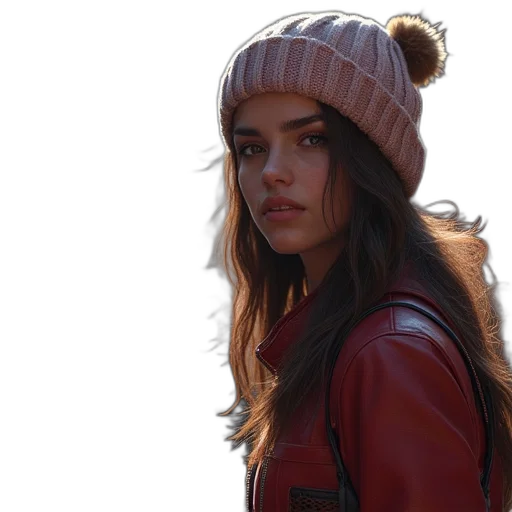 jacket, hat, face, photorealistic transparent PNG cut-out
