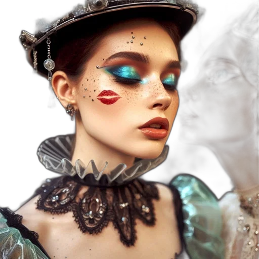 jewelry, face, hat, photorealistic transparent PNG cut-out