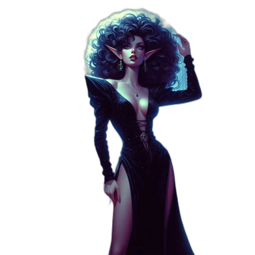 dress, hair, staff, hat transparent PNG cut-out