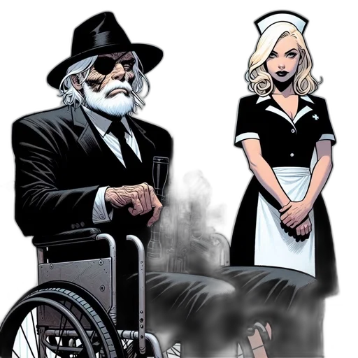 comic book art, concept art, cartoon, elderly transparent PNG cut-out