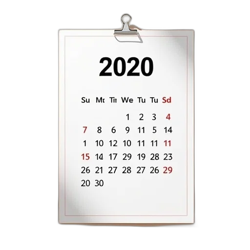 2020, calendar, card, mock transparent PNG cut-out