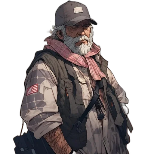 jacket, hat, staff, face transparent PNG cut-out