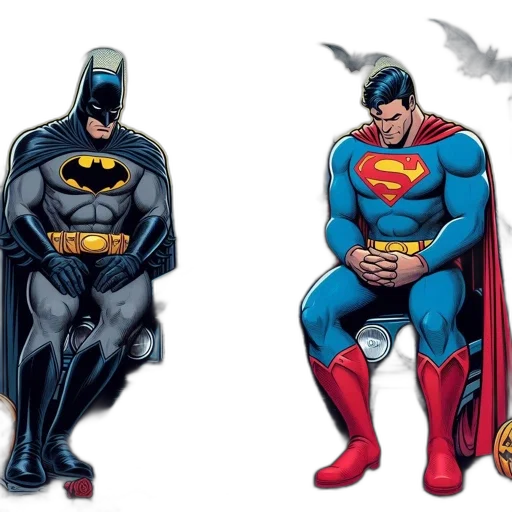 comic book art, concept art, batman, superman transparent PNG cut-out